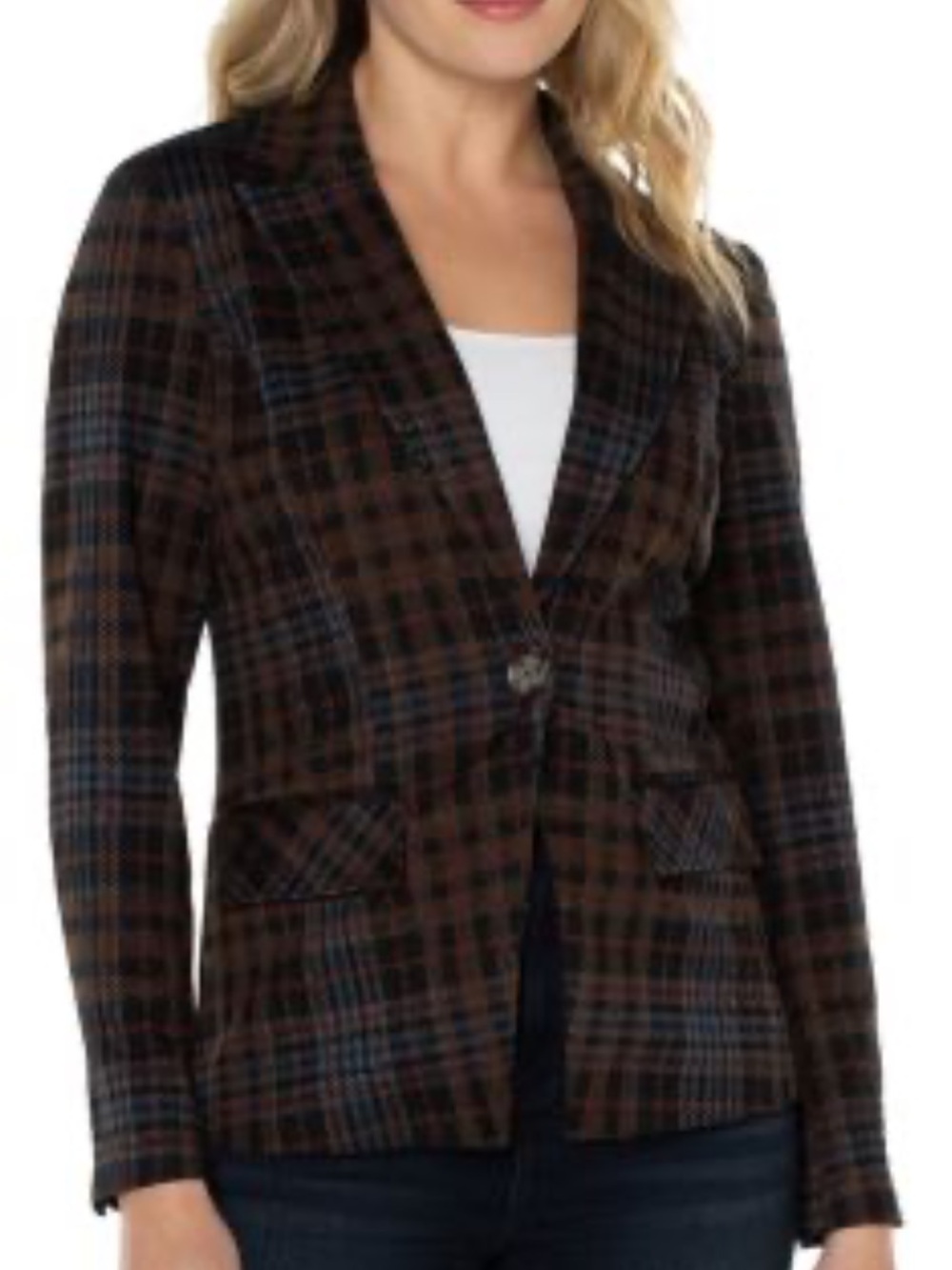 Liverpool blazer tartan plaid notched collar size M
